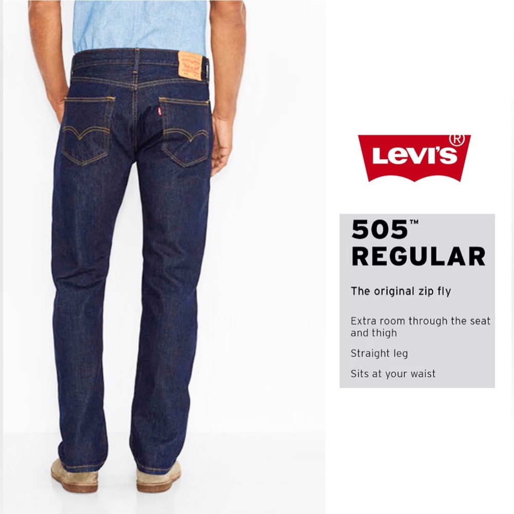 Levi’s Men's 505 Straight Regular Fit Jeans Dark Wash 40x32